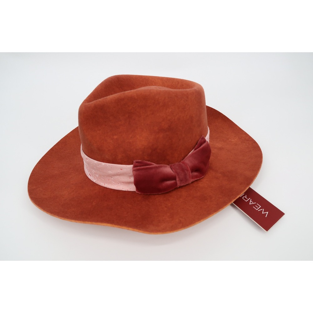 Wear Brims Women's 55cm Wool Hat Burnt Orange Velvet Bow USA Made NEW